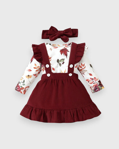 3 Pc Baby Girl Autumn Leaf Skirt Set