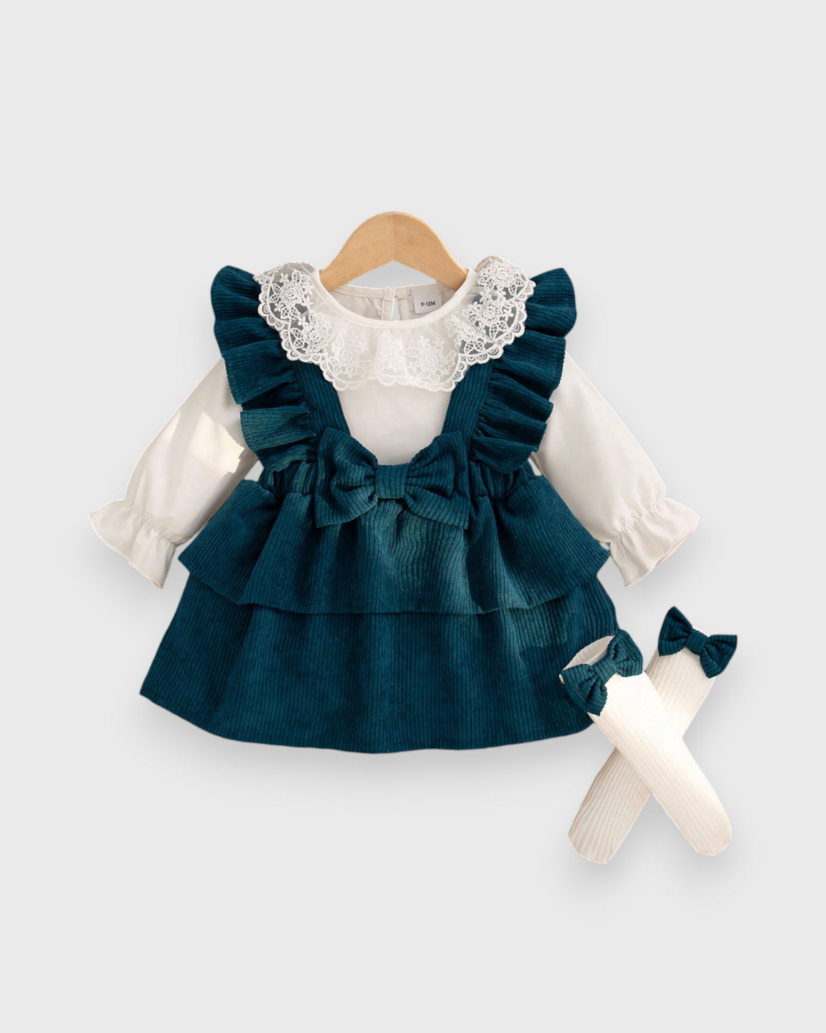 3 Pc Baby Girl Corduroy Ruffle Collar Dress