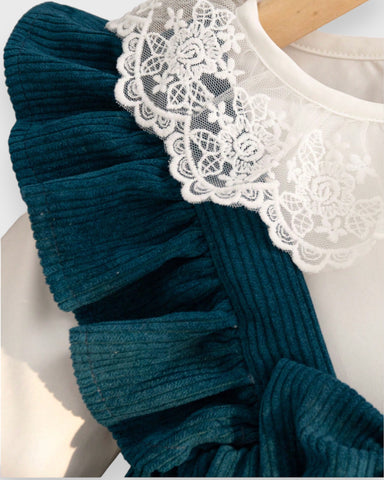 3 Pc Baby Girl Corduroy Ruffle Collar Dress