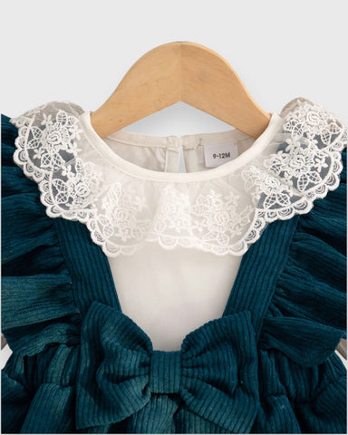 3 Pc Baby Girl Corduroy Ruffle Collar Dress