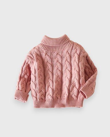Baby Knitted Red Cable Turtle Neck Sweater
