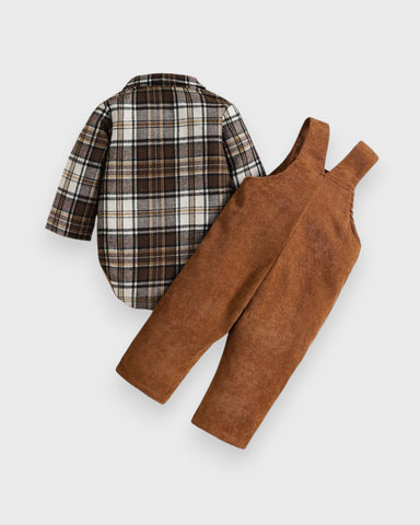 Baby Boy Corduroy Overall Pants with Plaid Bodysuit