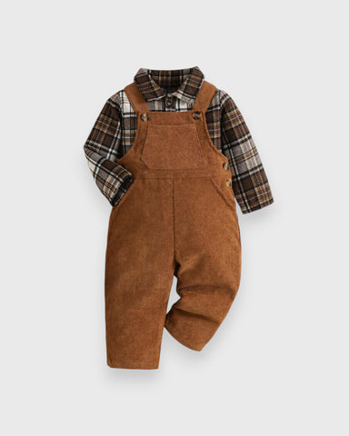 Baby Boy Corduroy Overall Pants with Plaid Bodysuit
