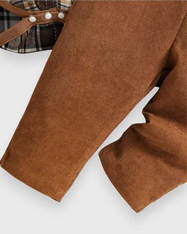 Baby Boy Corduroy Overall Pants with Plaid Bodysuit