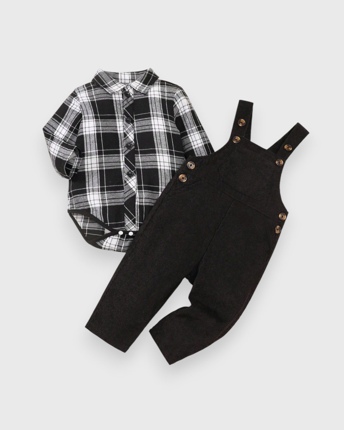 Baby Boy Corduroy Overall Pants with Plaid Bodysuit