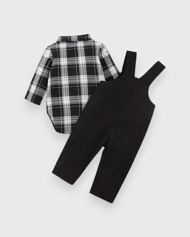 Baby Boy Corduroy Overall Pants with Plaid Bodysuit