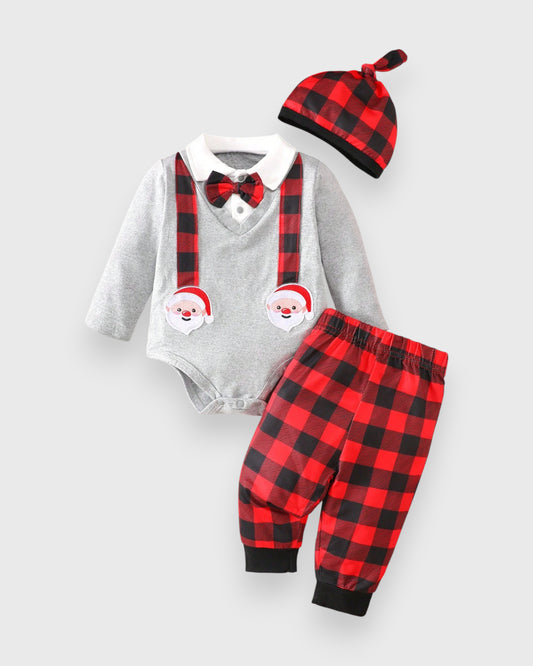 2 Pc Baby Boy Buffalo Plaid Santa Set