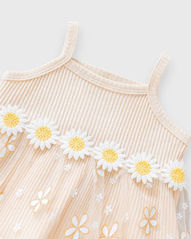 2 Pcs Baby Girl Daisy Rib Cami Sheer Peplum top with Shorts Set