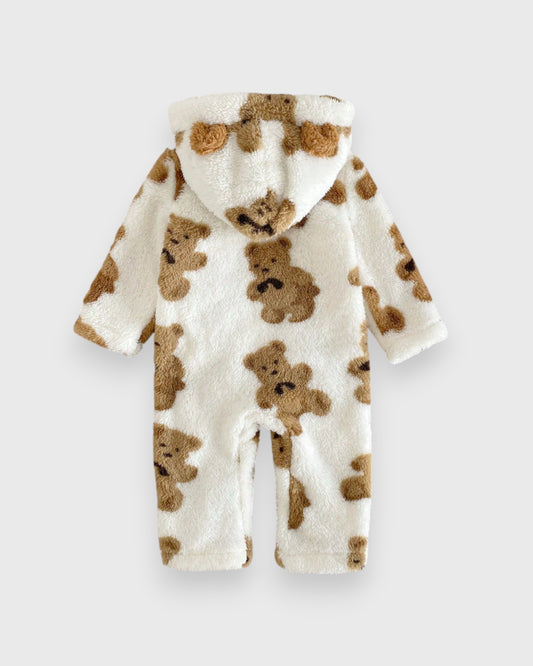 Baby Boy Girl Winter Fall Brown Teddy Bear Fleece Zipper Onesie Romper