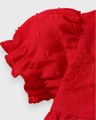 2 Pc  Infant baby Girl Swiss Dot Puff Sleeve Eyelet Bodysuit with Hat