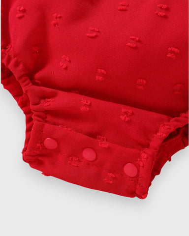 2 Pc  Infant baby Girl Swiss Dot Puff Sleeve Eyelet Bodysuit with Hat