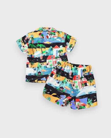 2 Piece Baby Boy Tropical Hawaiian Print button Shirt Shorts Set
