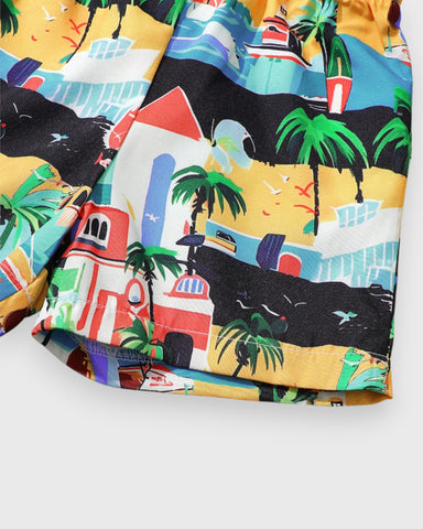 2 Piece Baby Boy Tropical Hawaiian Print button Shirt Shorts Set