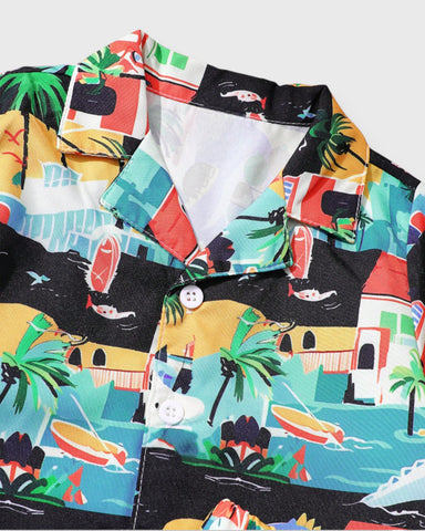 2 Piece Baby Boy Tropical Hawaiian Print button Shirt Shorts Set
