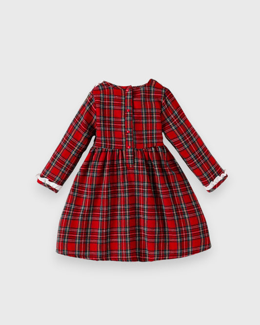 Girls Plaid Holiday Smock Collar Dress