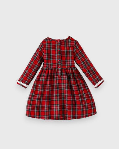 Girls Plaid Holiday Smock Collar Dress