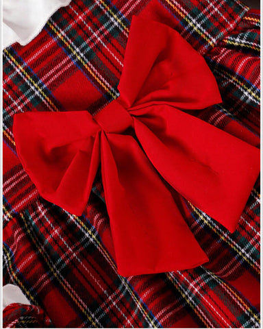 Girls Plaid Holiday Smock Collar Dress