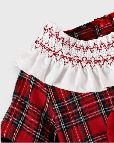 Girls Plaid Holiday Smock Collar Dress