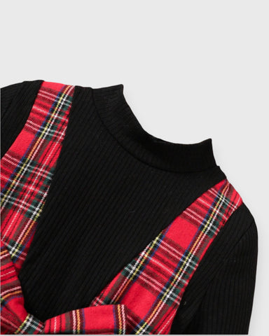 Girls 2 Pc Faux Plaid Overall Dress With Beret