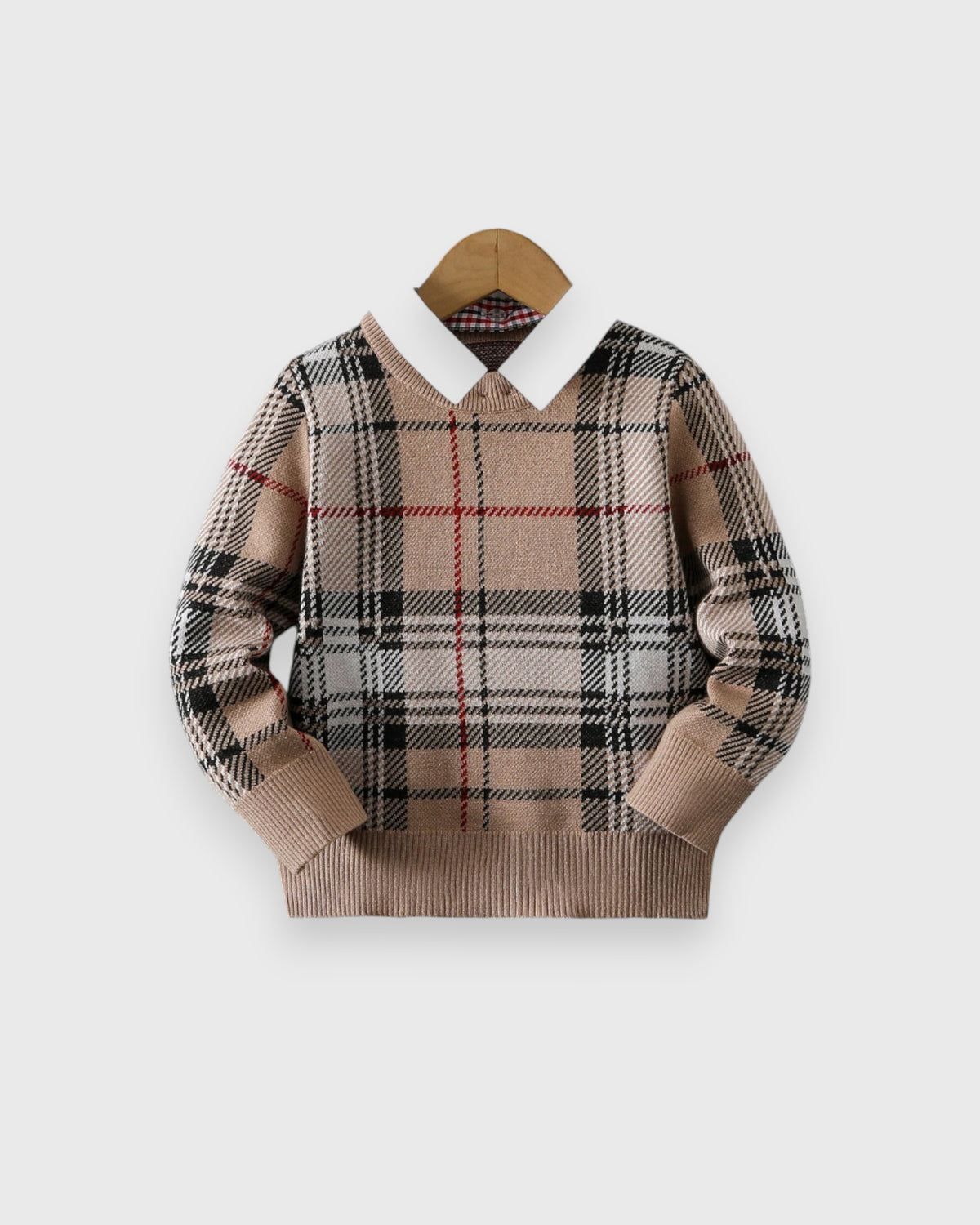 Toddler Boys Plaid Crew neck Knit Collared Sweater