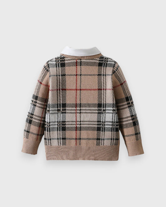 Toddler Boys Plaid Crew neck Knit Collared Sweater