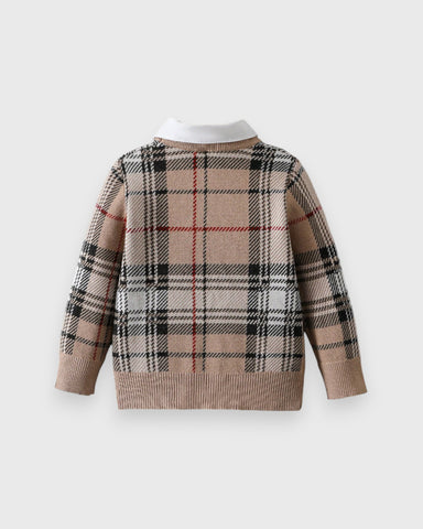 Toddler Boys Plaid Crew neck Knit Collared Sweater