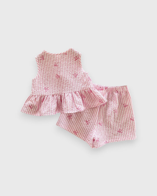 2 Pc Baby Girl Cute Bow Sleeveless Top and Shorts