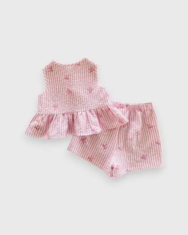 2 Pc Baby Girl Cute Bow Sleeveless Top and Shorts