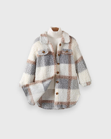 Girls Sherpa Plaid Shacket
