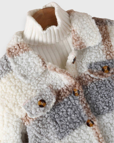 Girls Sherpa Plaid Shacket