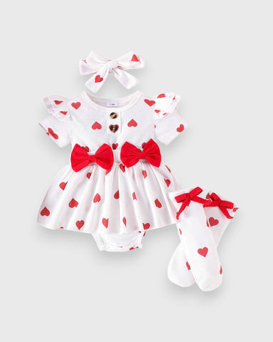 3 Piece Baby Girl Hearts Bodysuit Set