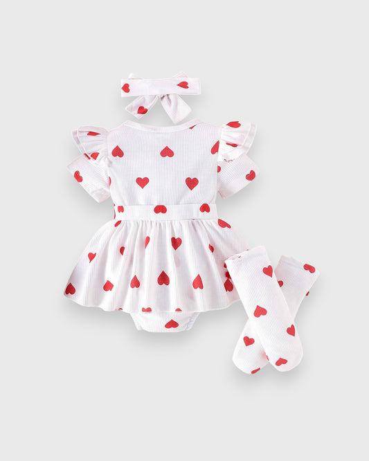 3 Piece Baby Girl Hearts Bodysuit Set