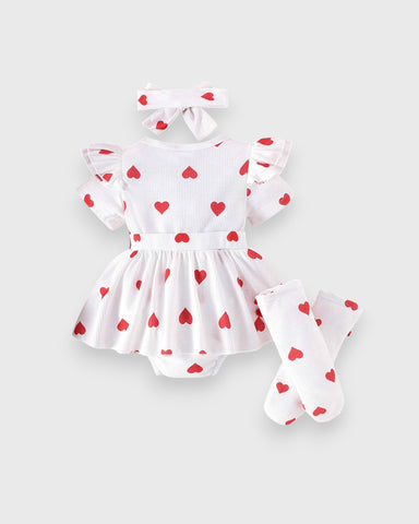 3 Piece Baby Girl Hearts Bodysuit Set