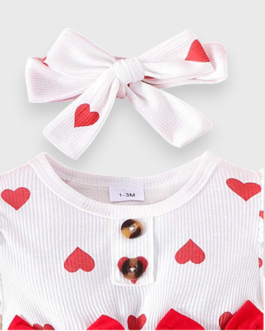 3 Piece Baby Girl Hearts Bodysuit Set
