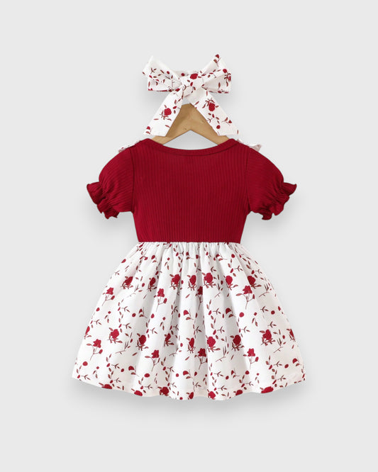 2 Pc Baby Girl Flower Vines Faux Suspender Dress