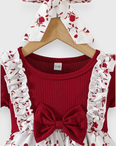 2 Pc Baby Girl Flower Vines Faux Suspender Dress