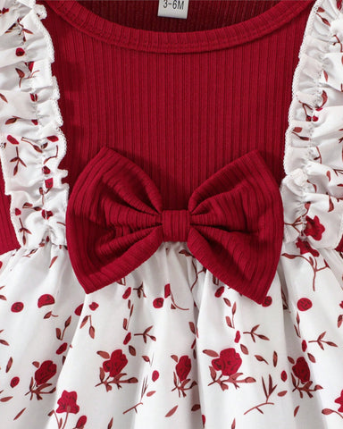 2 Pc Baby Girl Flower Vines Faux Suspender Dress