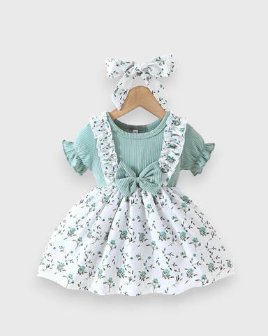 2 Pc Baby Girl Flower Vines Faux Suspender Dress