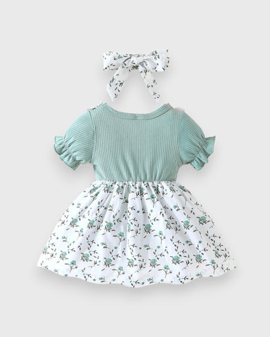 2 Pc Baby Girl Flower Vines Faux Suspender Dress