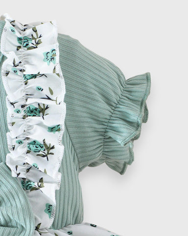 2 Pc Baby Girl Flower Vines Faux Suspender Dress