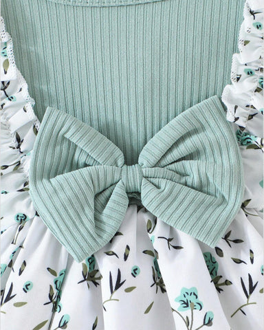 2 Pc Baby Girl Flower Vines Faux Suspender Dress