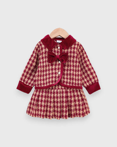 2 Pc Girls Houndstooth Tweed Jacket Skirt Set