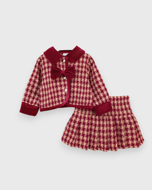 2 Pc Girls Houndstooth Tweed Jacket Skirt Set
