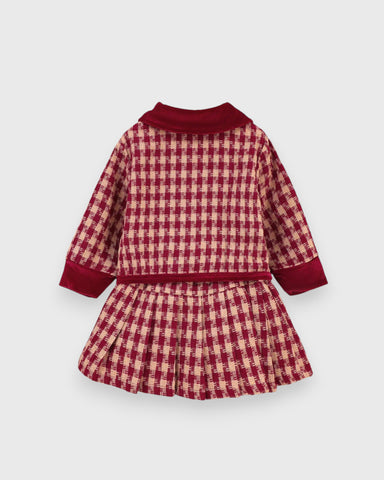 2 Pc Girls Houndstooth Tweed Jacket Skirt Set