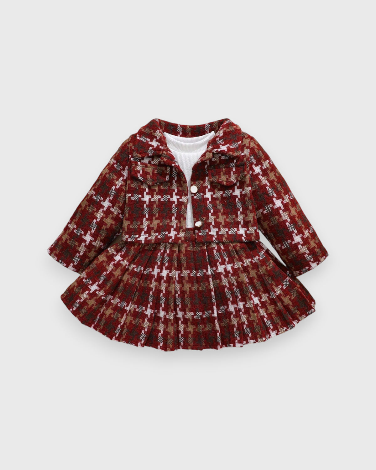 3 Pc Baby Girls Houndstooth Tweed Set