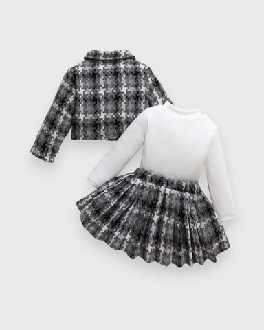 3 Pc Baby Girls Houndstooth Tweed Set