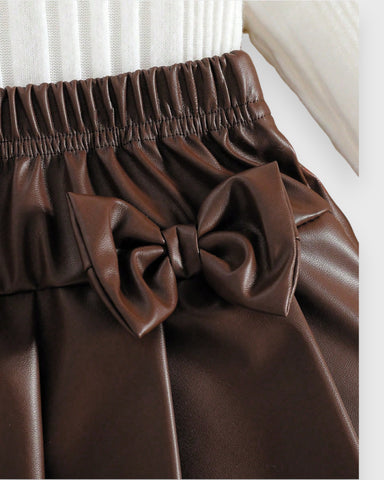 Baby Girl Fuzzy Shirt with Pleather Skirt