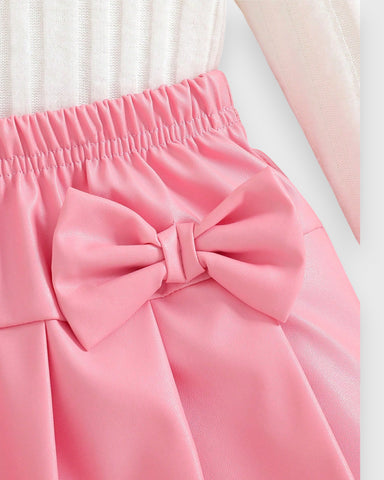Baby Girl Fuzzy Shirt with Pleather Skirt