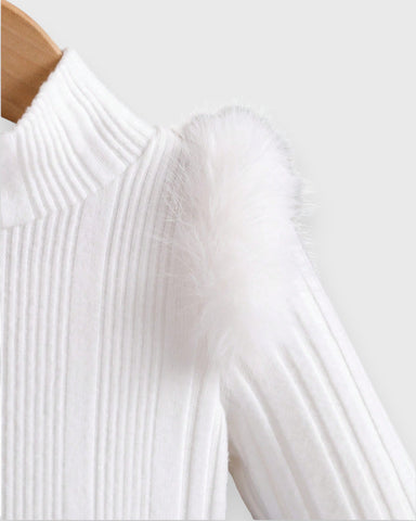 Baby Girl Fuzzy Shirt with Pleather Skirt