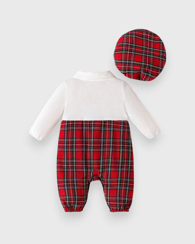2 Pc Baby Boy Holiday Faux Plaid Overall Set